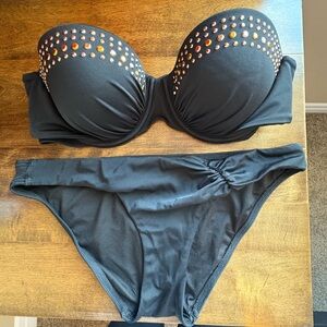 Victoria's Secret Black Halter Bikini with Gold Studs